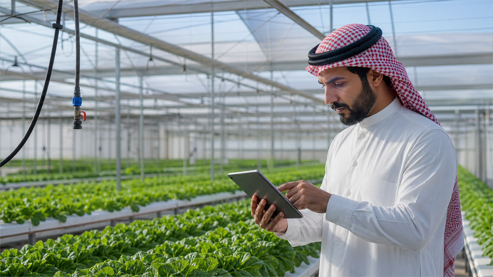 Agricultural operator working in a greenhouse
