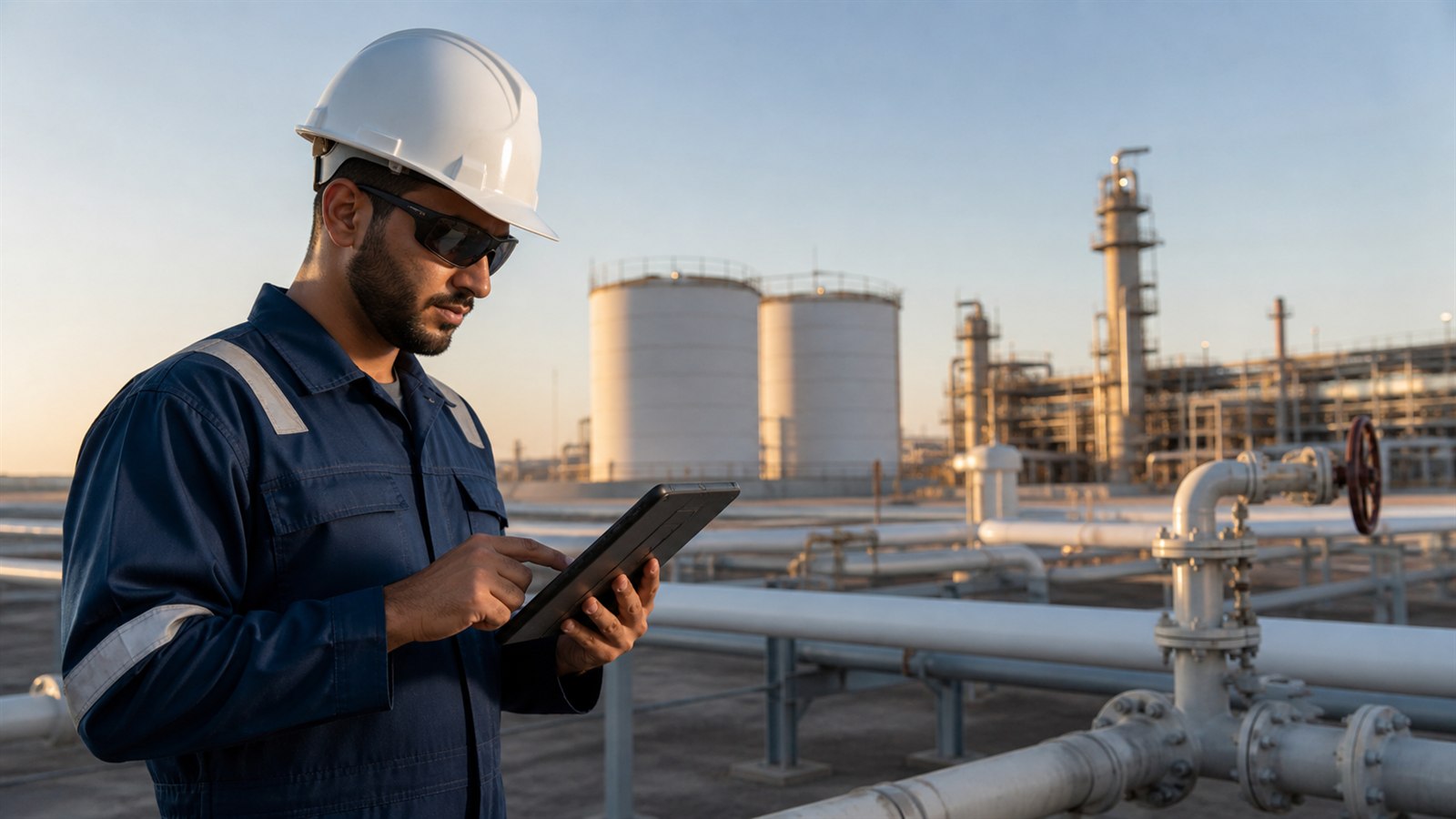 Industrial operator using a tablet