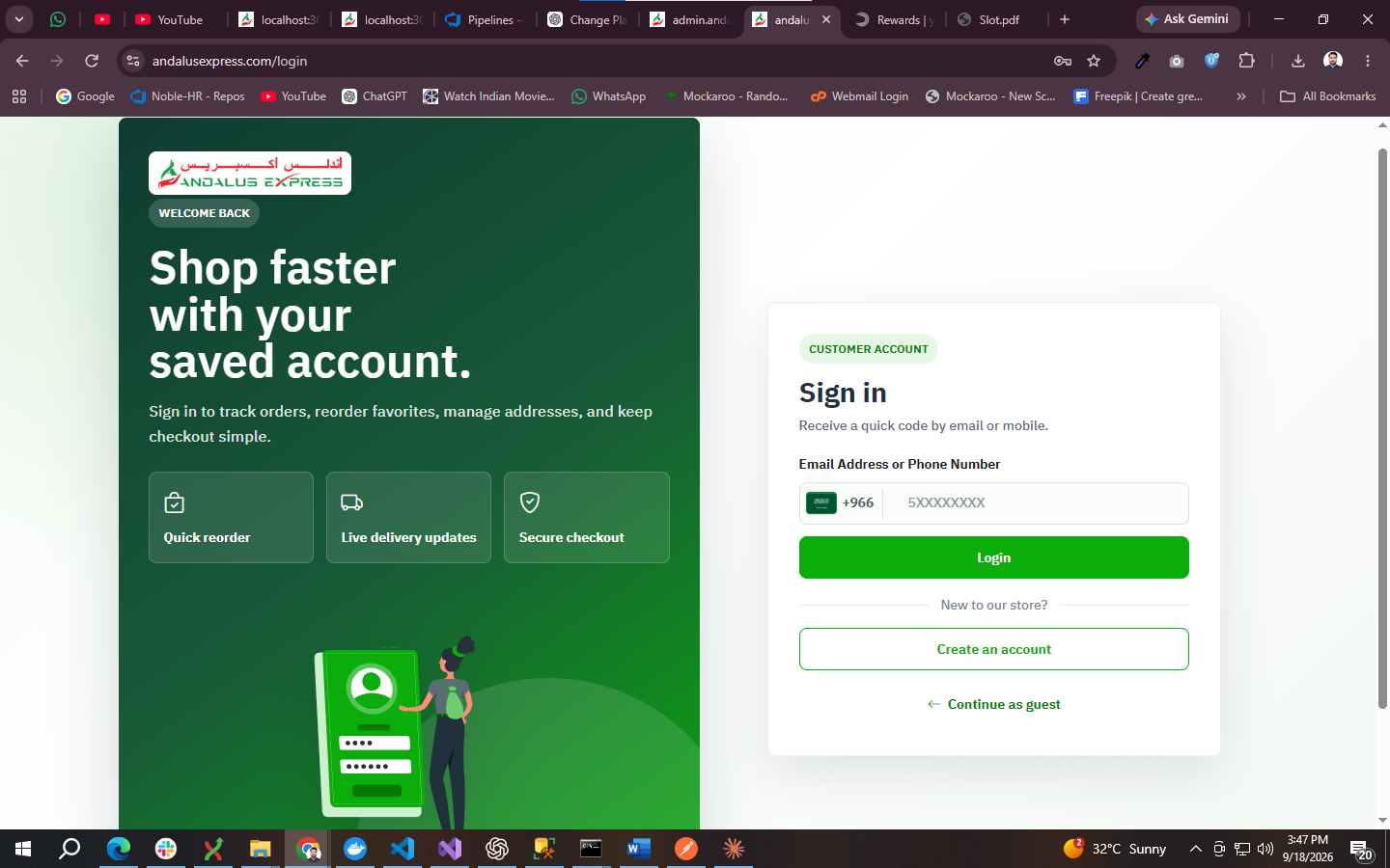 Al Andalus Express desktop storefront sign-in page