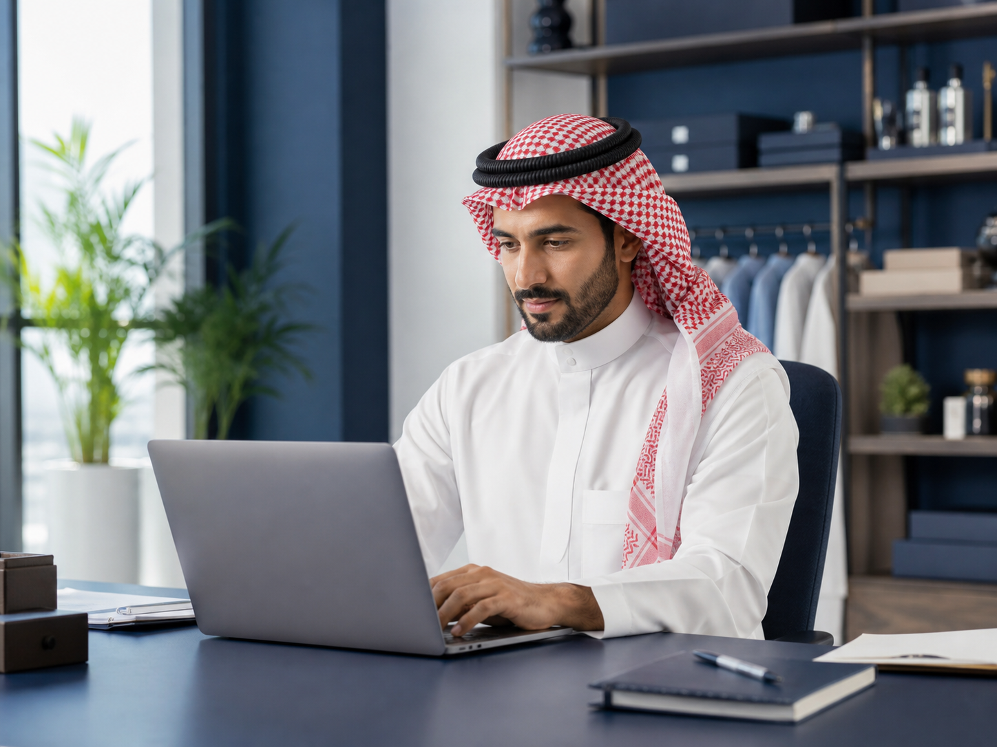 Business operator working on a laptop