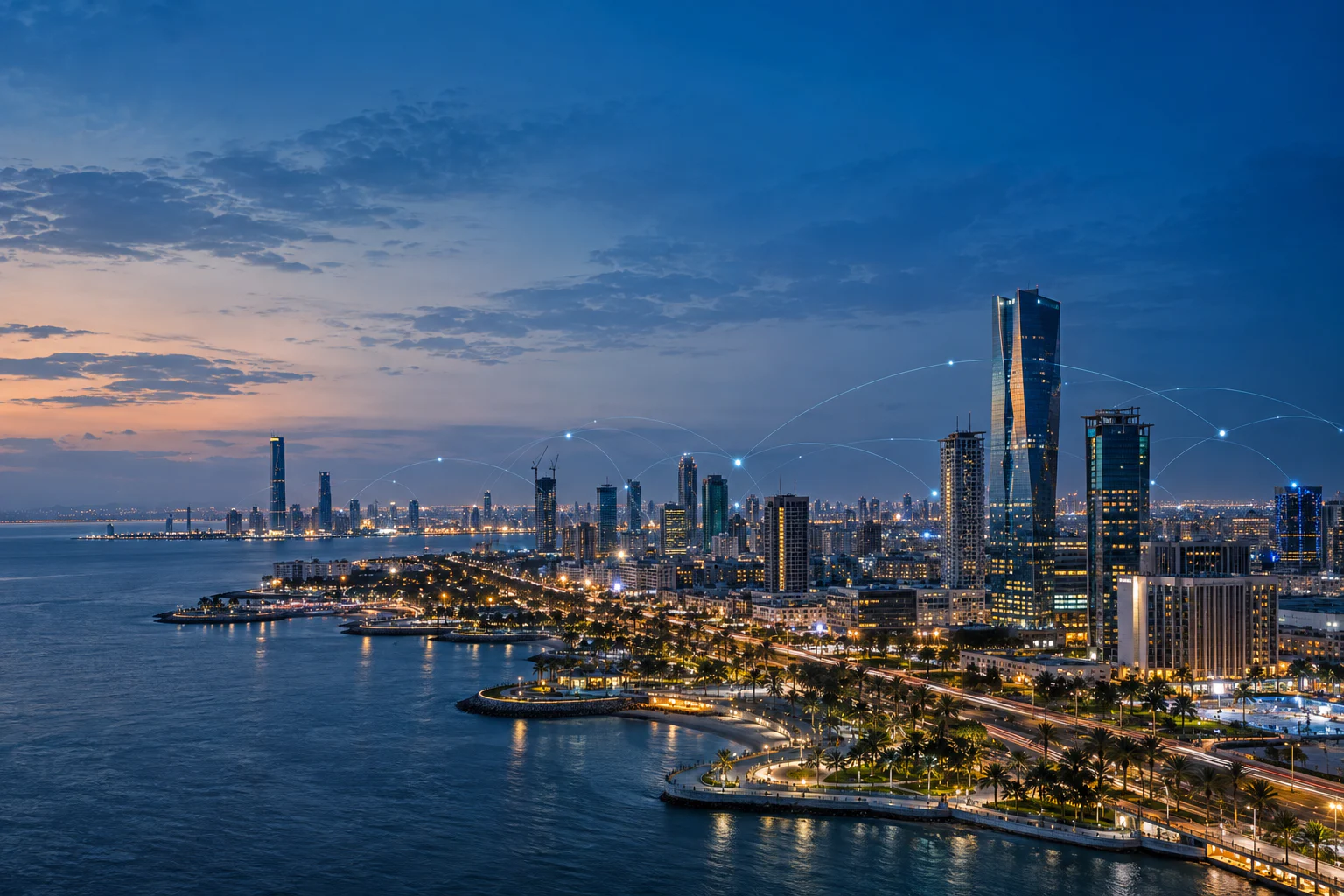 A connected Gulf city representing TechQode's regional roots and technology network