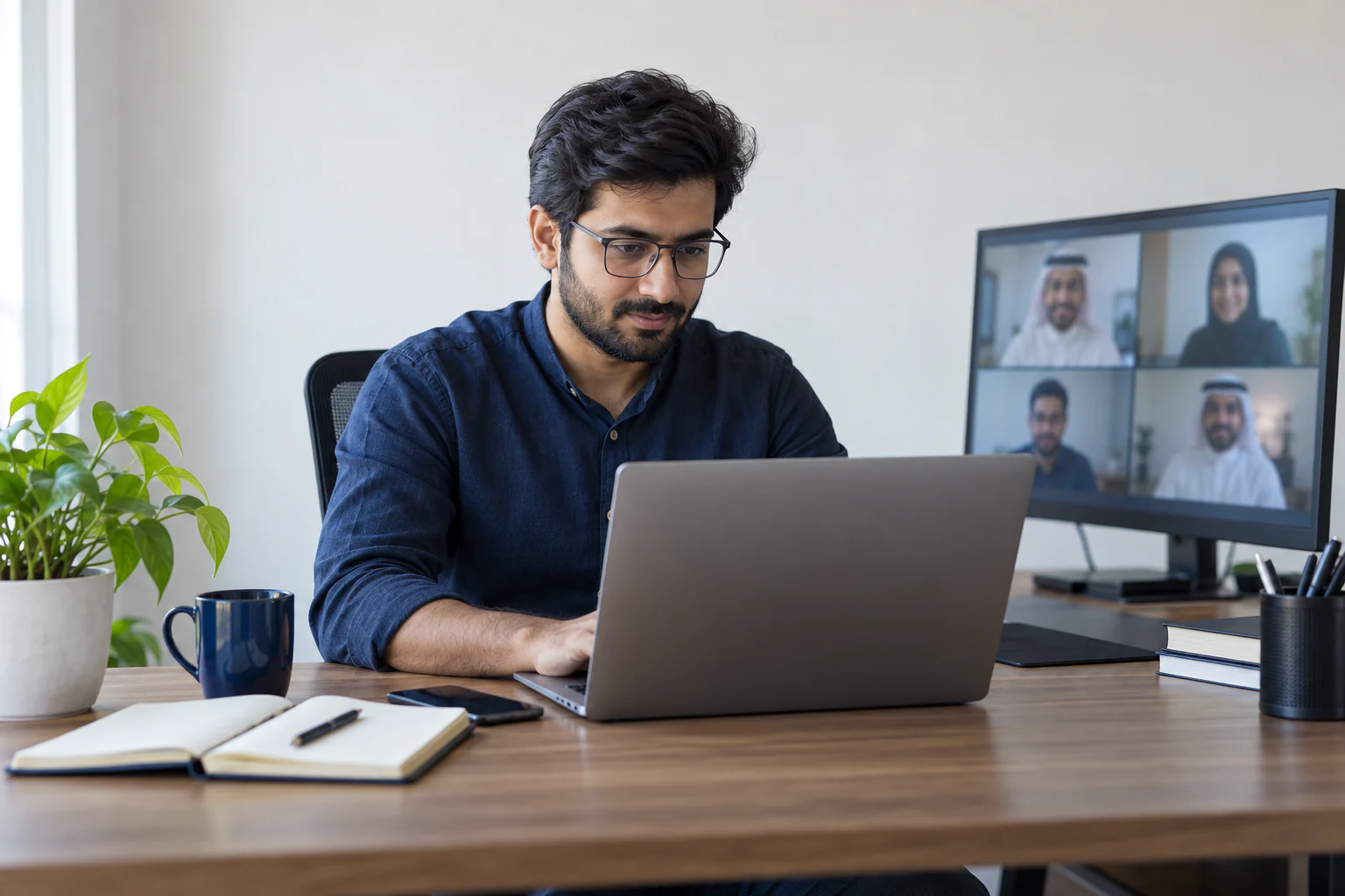 Pakistani software engineer collaborating remotely with Saudi colleagues